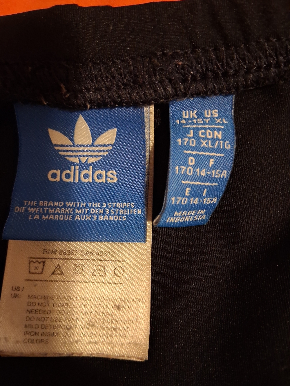 adidas Dark Blue Active Leggings Orange Floral Stripes - Picture 4 of 5